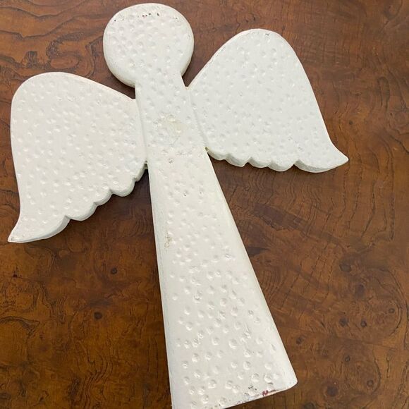 Set of three vintage modernist mid century carved wood Christmas angels white - Picture 2 of 5